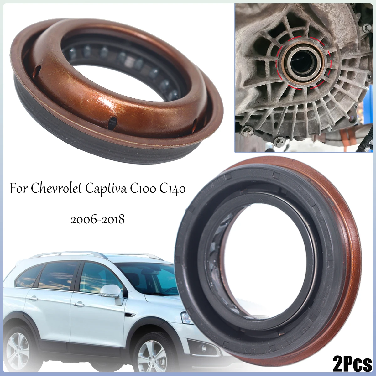 2Pc Front Axle Gearbox Drive Shaft Gasket Oil Seal Drivetrain Driveshaft O-Ring Sealing For Chevrolet Captiva C100 C140 2006-18