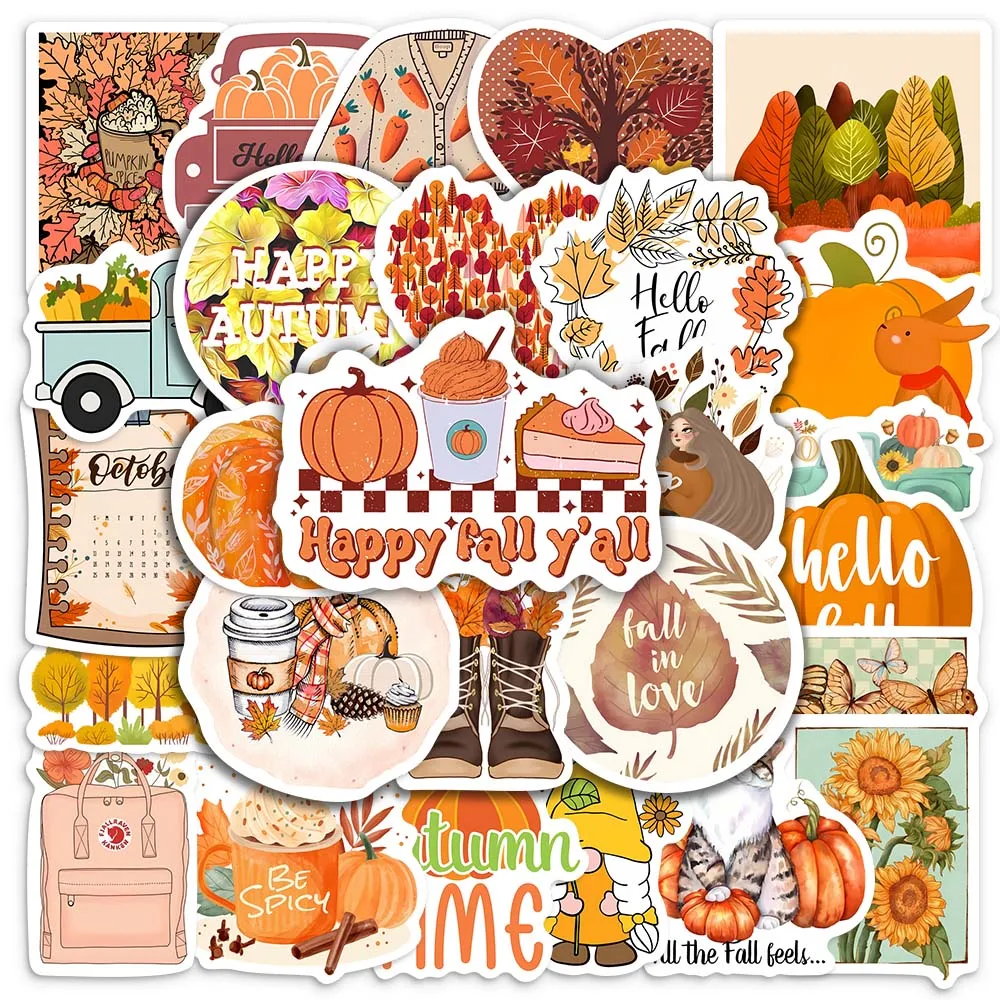 Cute Watercolor Autumn Fall Stickers Pumpkin DIY Kids Toys Gift Decorative Decal for Scrapbook Laptop Phone Luggage Waterproof