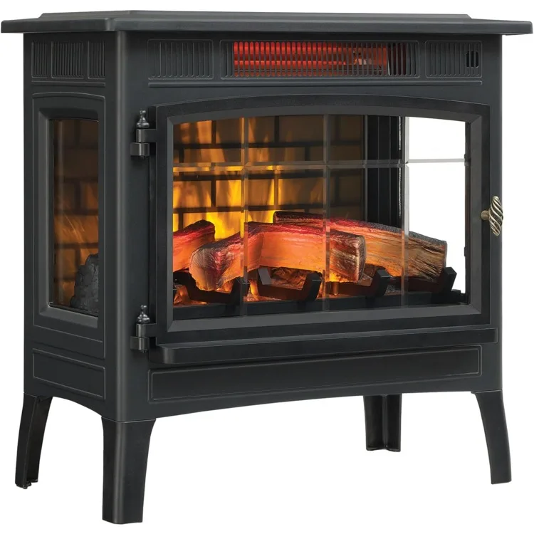 Freestanding Electric Fireplace Stove Heater with 3D Flame Effect for 1,000 Sq. Ft. Room, Black