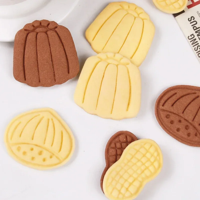 Chestnut Cookie Cutter Mold Cute Canele Cheese Peanut Pattern Plastic Biscuit Embossing Press Stamp Baking Cake Decorating Tools