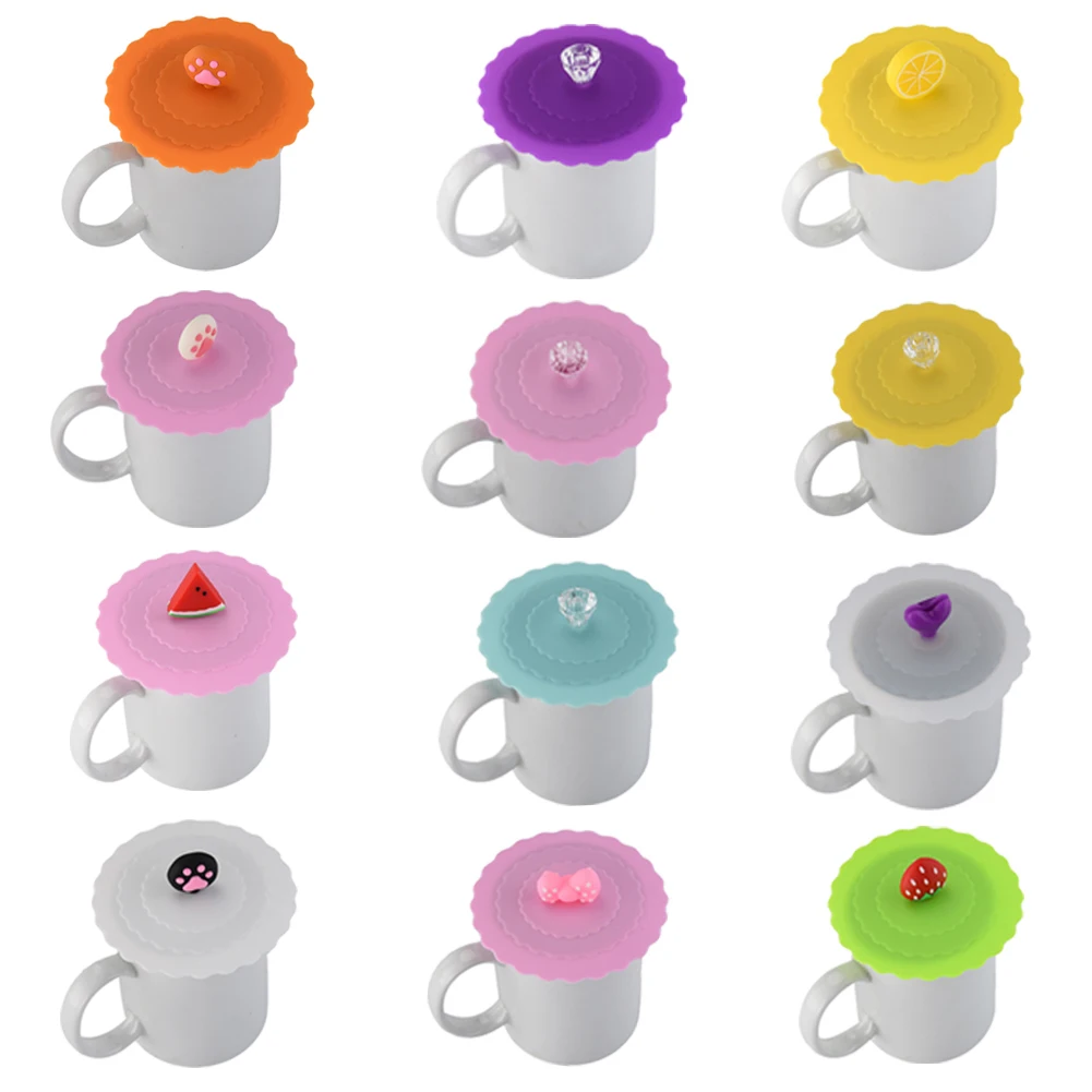 Cute Fruits Adorn Water Drinking Cup Lid Silicone Anti-dust Bowl Cover Cup Seals Glass Diameter 10cm