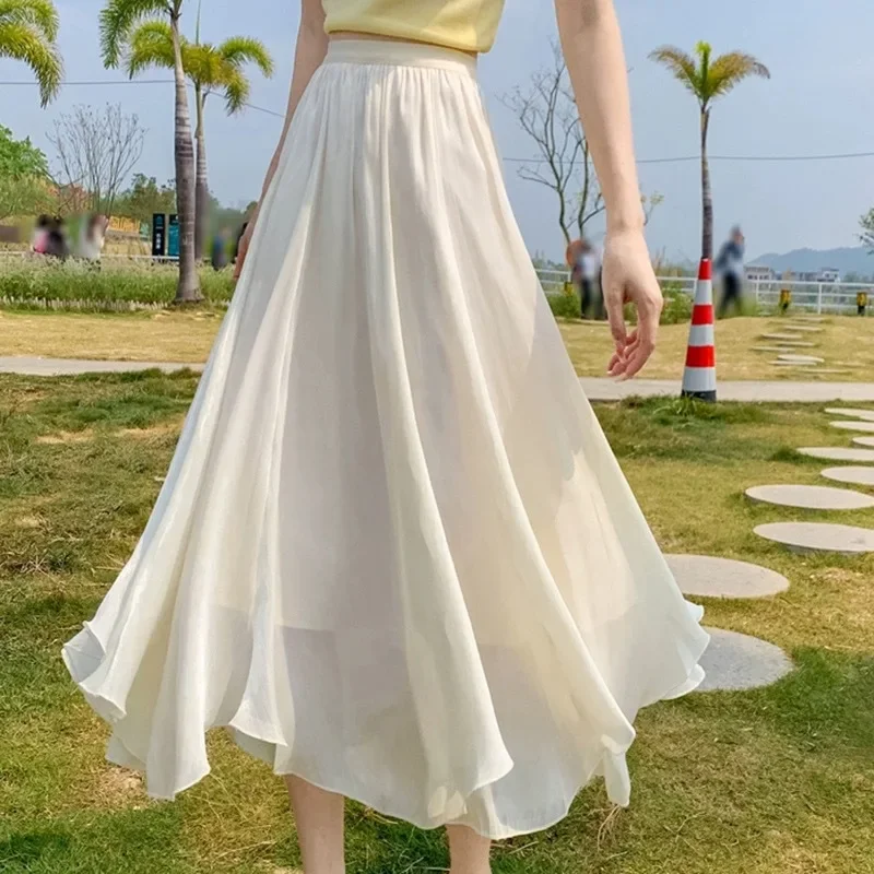 High-end Feel Slimming A- Line Skirt Women's Summer 2024 New Style High-waisted Pearlescent Glimmering Non-regular Length