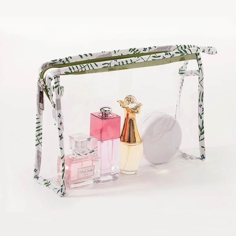 Fashionable Transparent PVC Waterproof Makeup Bag 3-piece set  Flamingo Portable Travel Skincare Storage Bag