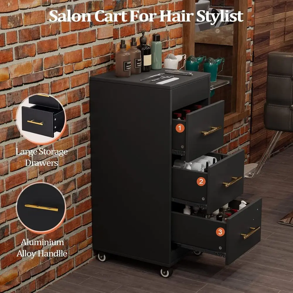 Trolley Cart with Wheels, 3-Der Rolling Hair Styling Station, Mobile Beauty Trolley with Hot Tools Holder, Storage, Barbershop,