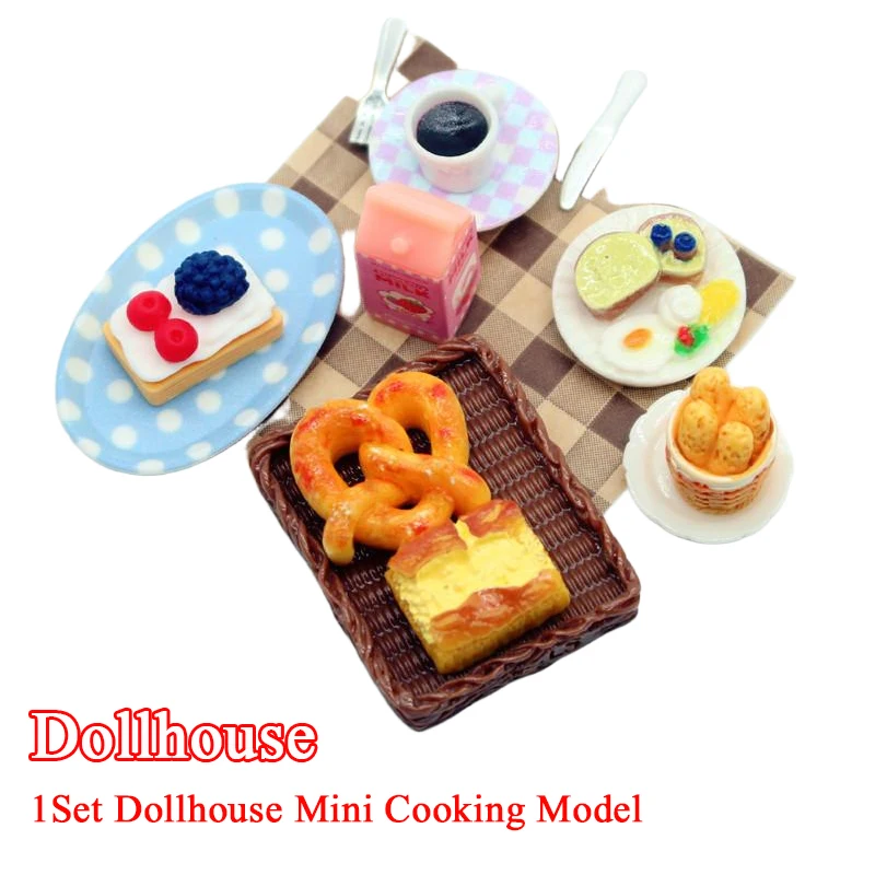 1Set Dollhouse Mini Breakfast Play Dim Sum Bread Jam Plate Model Miniature Kitchen Cooking Baking Model DIY Doll Accessories
