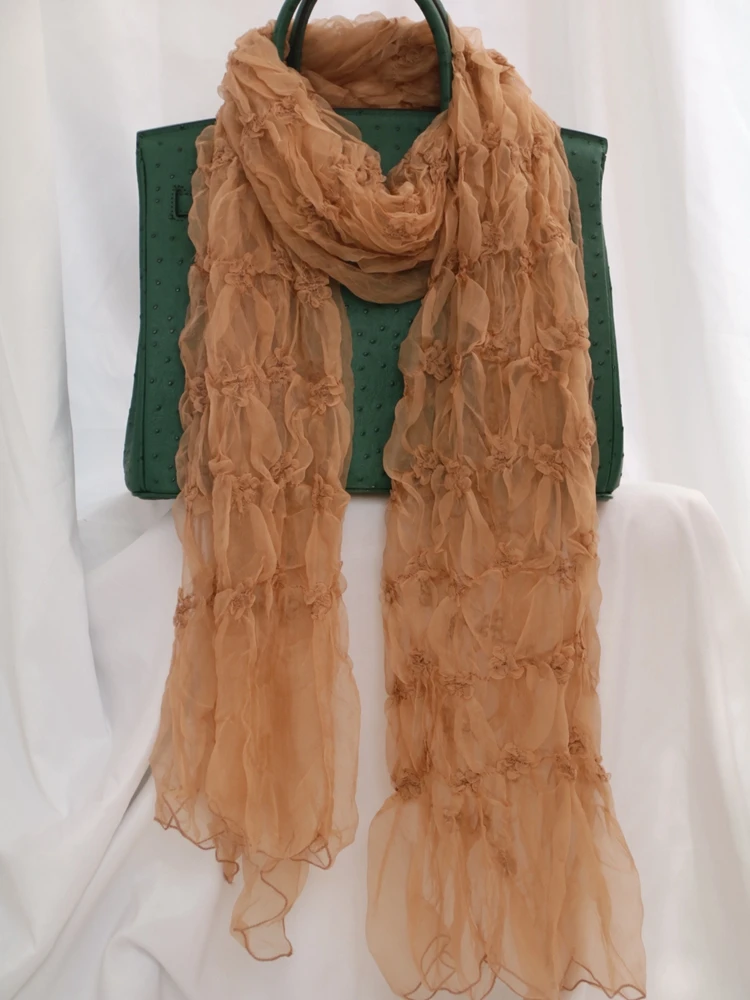 Luxury Fashion Pure Silk Scarf Shawl Women Custom Blue Long Scarves Ladies 100% Mulberry Silk Muslim Hijab Beach Shawl Wrap New