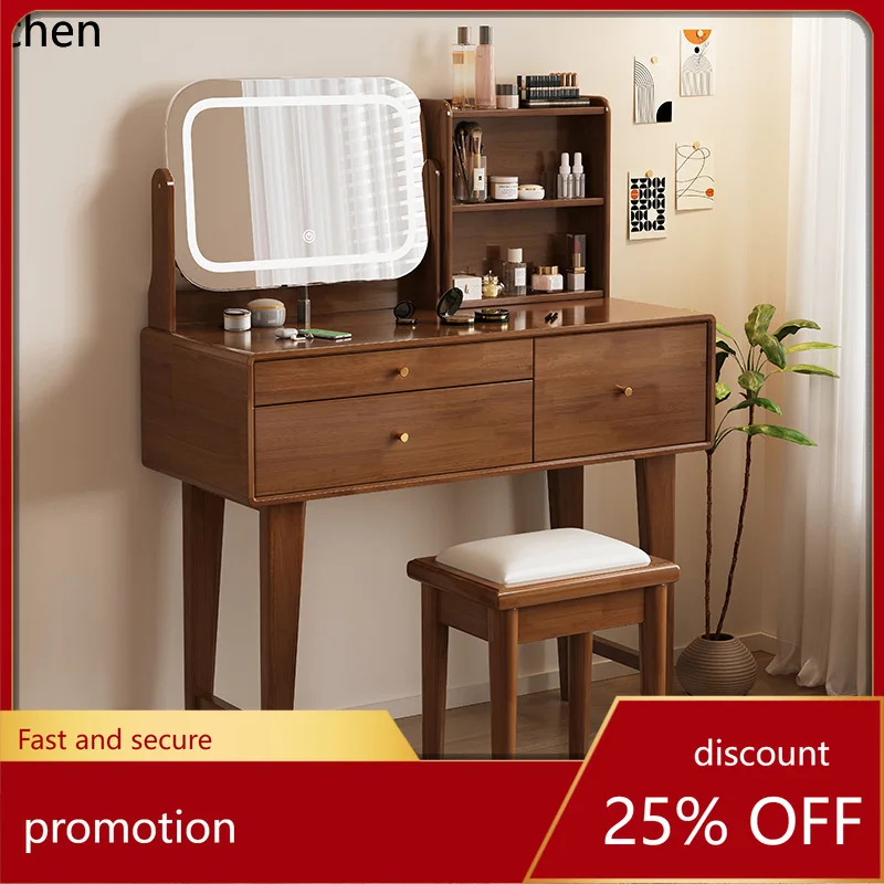 

CZ All Solid Wood Cream Style Dressing Table Makeup Table Mirror Rotatable Storage Cabinet