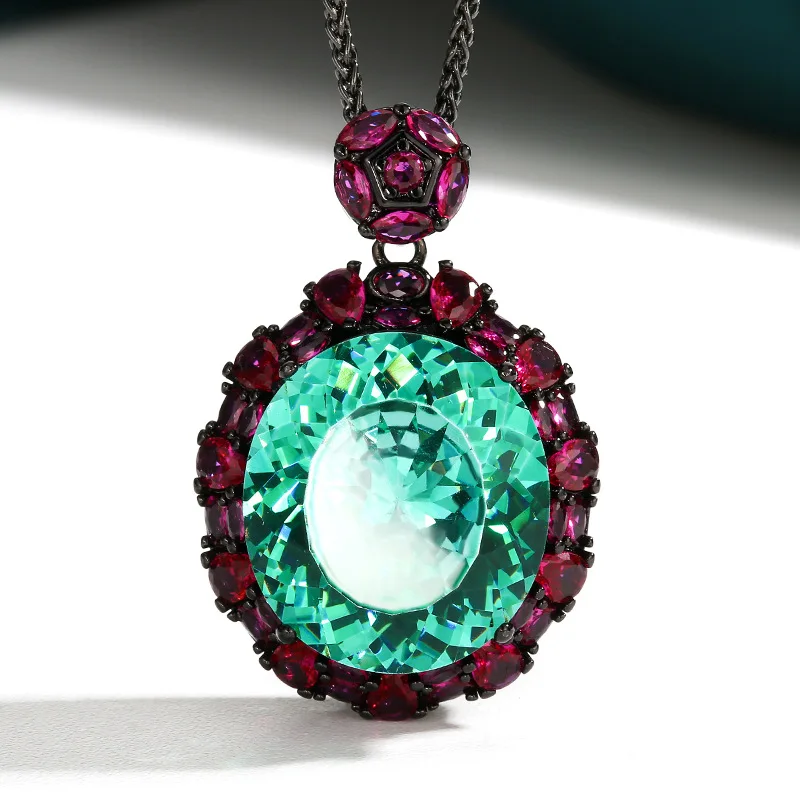 New model gold-plated copper base red corundum black gold vintage pendant 18*20 wholesale