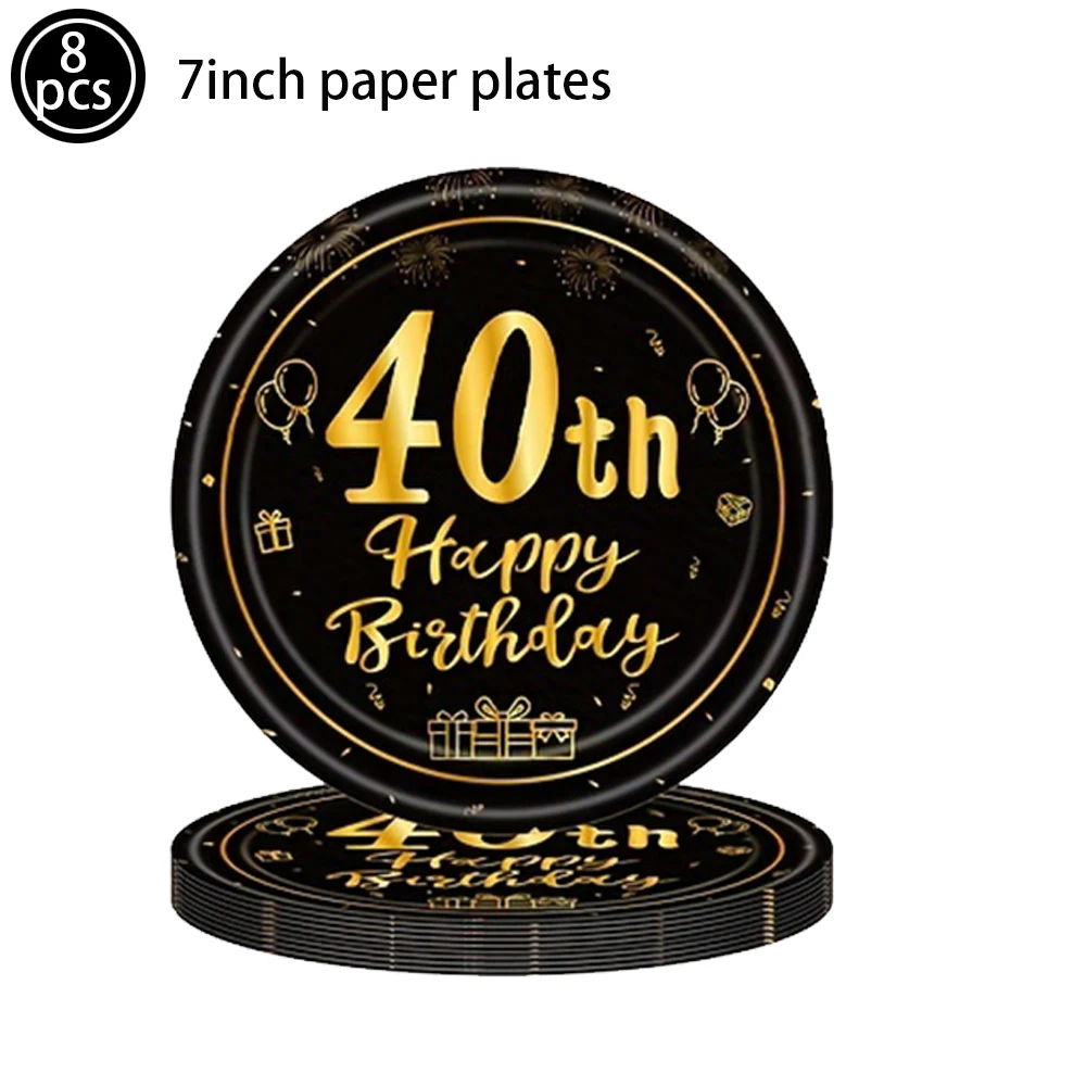 Pappteller für 30/40/50/60. Geburtstagsfeiern, Servietten, Tassen, Schwarz und Gold, 30. 40. 50. 60. Geburtstag, Party-Dekorationen für Männer und Frauen ﻿ – Detail 3