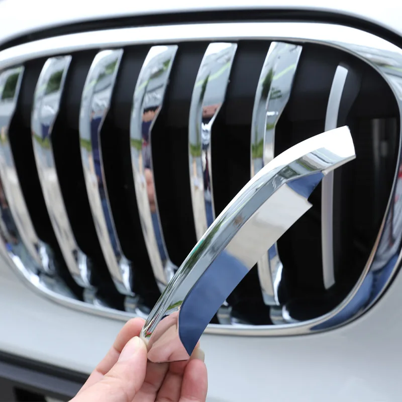For BMW X1 F48 2016-2019 ABS Glossy Silver Car Front Grill Decor Bright Strip Exterior Grille Cover Trim Car Accessories
