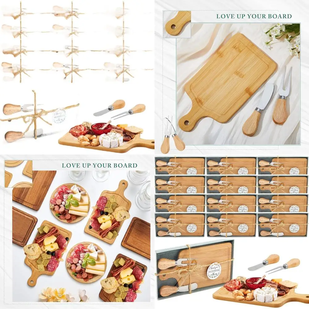 

Bamboo Bridal Baby Shower Cheese Board Set with Knives, Forks, and Thank You Tags for Guests