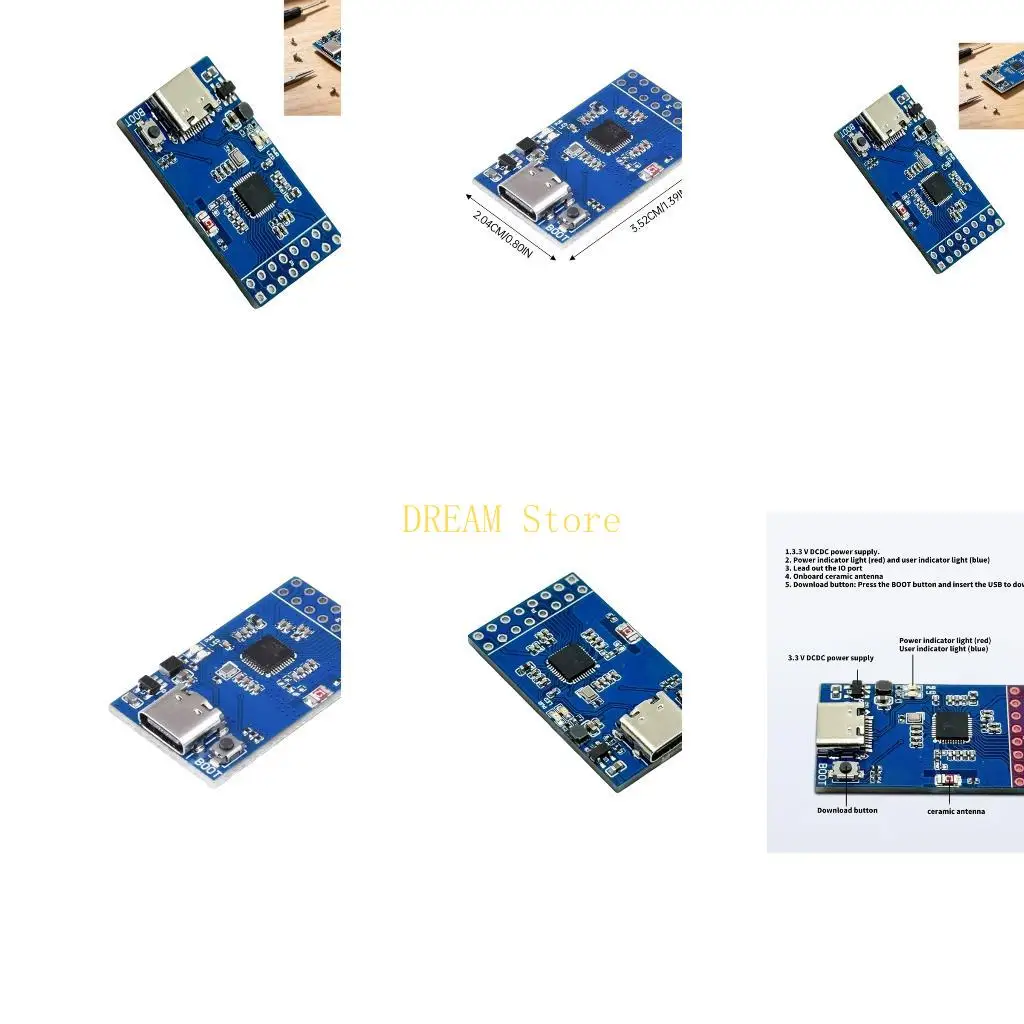 Device Project Development Board with BL616 Platform, 802.15.4 Support, USB Connector, Expansion Holes and Included 8-Pin Header
