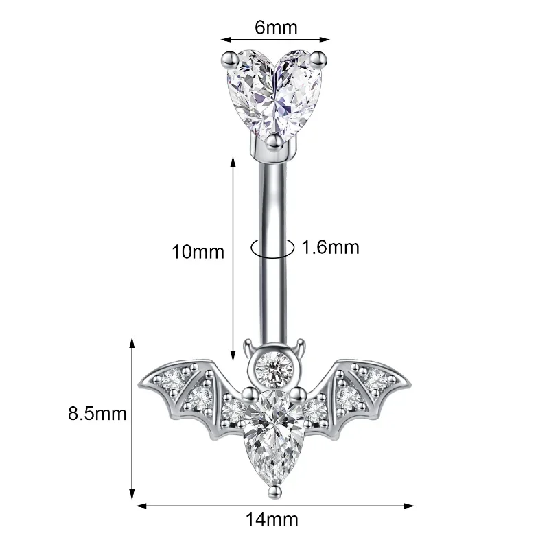 1PCS Bat Belly Button Piercing Jewelry 14G Claw Belly Ring Body Piercing Bee Navel Piercing Heart Belly Bars Piercings Ombligo