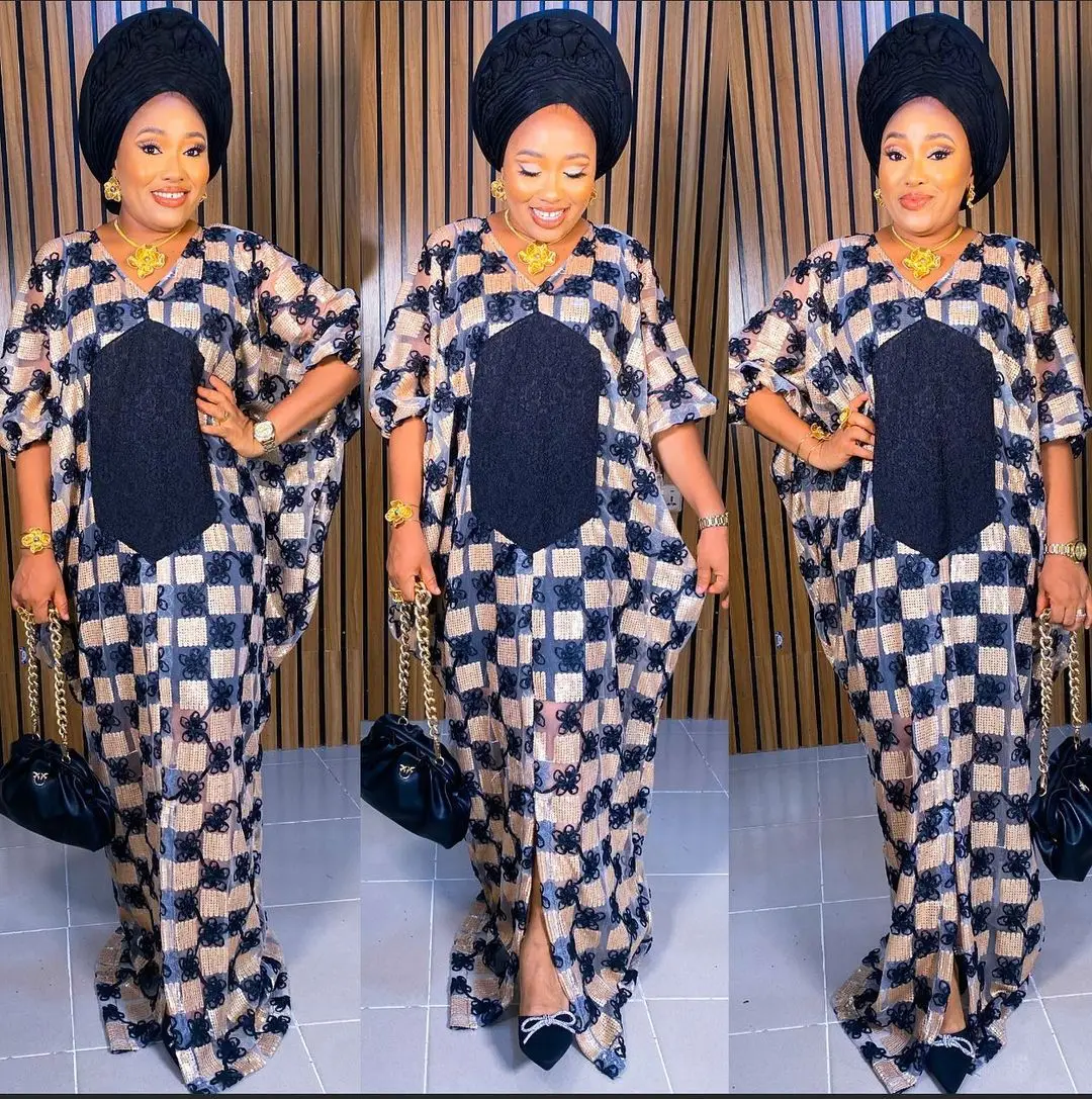 

African Dresses for Women Summer Elegant African Three Quarter Sleeve V-neck Polyester Long Dress African Robes Muslim Abaya