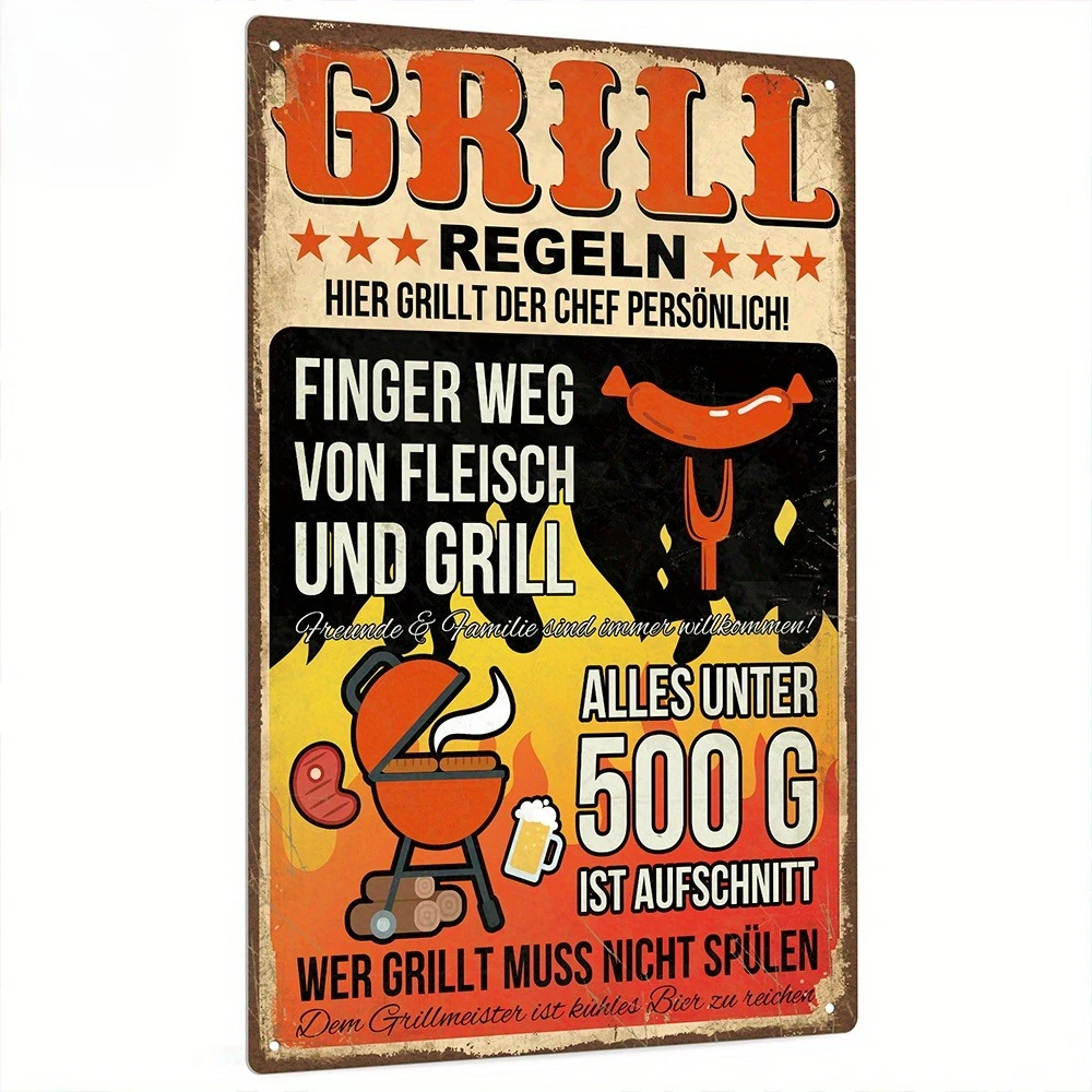 Grill Regeln Vintage Metal Aluminum Sign - German-Inspired Wall Art for Home, Farmhouse, for Man Cave & Backyard Decor