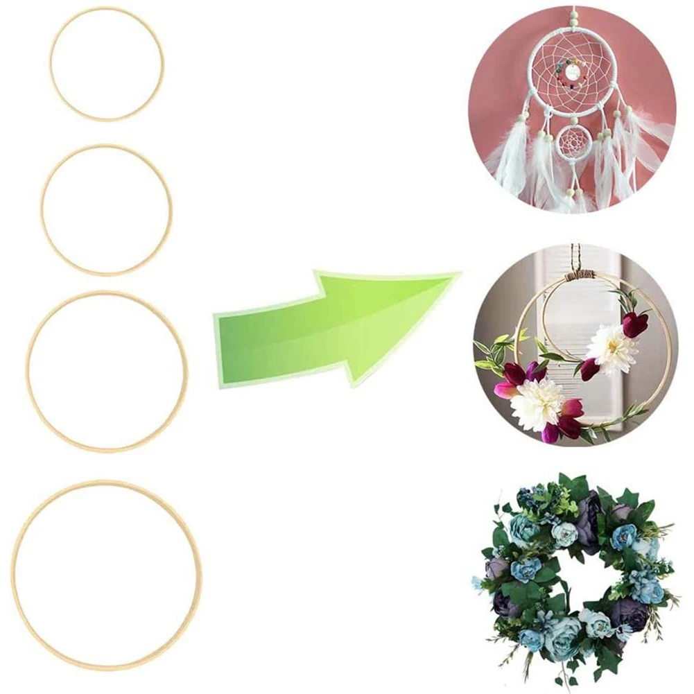 Dream Catcher Rings 12Pcs Wood Bamboo Floral Hoop for DIY Wreath Decor Wedding Wreath Decor and Wall Hanging Craft