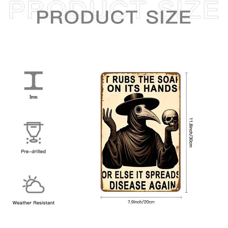 Funny Plague Doctor Vintage Poster Metal Tin Sign，Suitable for indoor use、Garden、Outdoor、Home、Office