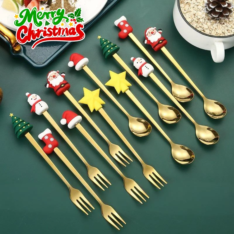 

Рождественская ложка из нержавеющей стали, набор вилок для кофе, чая, супа, торта, фруктовой посуды, коллекция столовых приборов для званого ужина