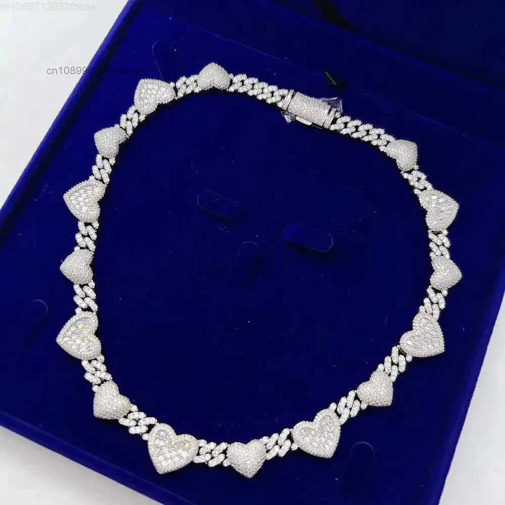 

Pass Diamond Tester 925 Sterling Silver Curd Necklace Miami Vvs Moissanite Gold Plated Cuban Link Chain