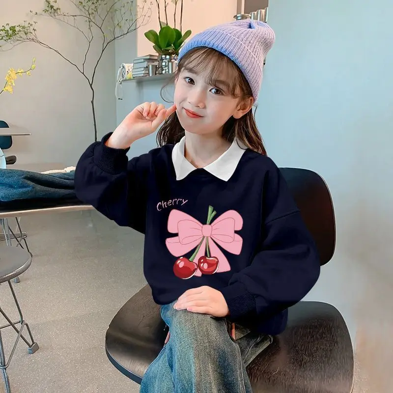 

Baby Girls' 2025 Spring/Autumn Long Sleeve Polo Collar Stylish Korean Loose Fit Sweatshirt