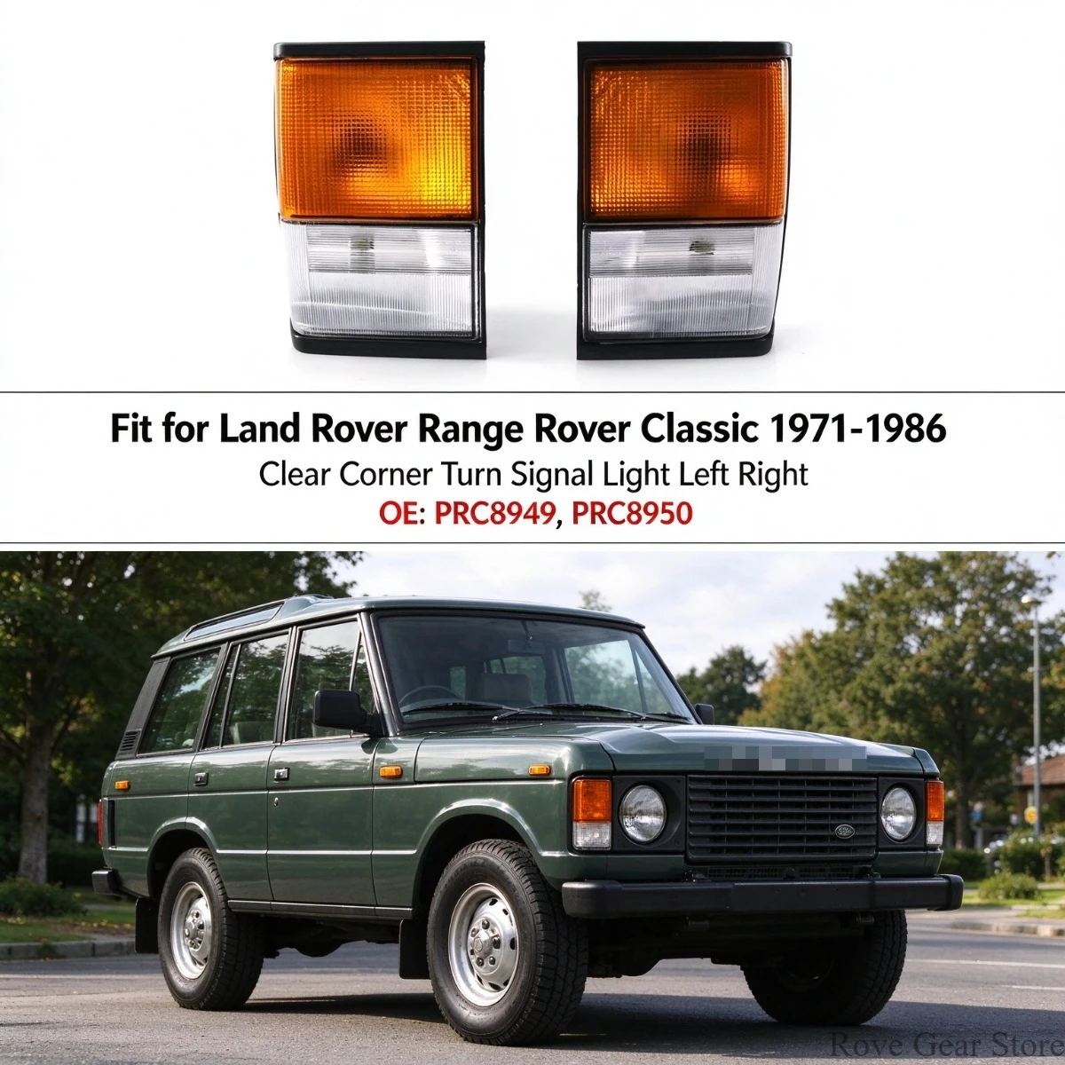 Fit for Land Rover Range Rover Classic 1971-1986 Clear Corner Turn Signal Light Left Right PRC8949 PRC8950