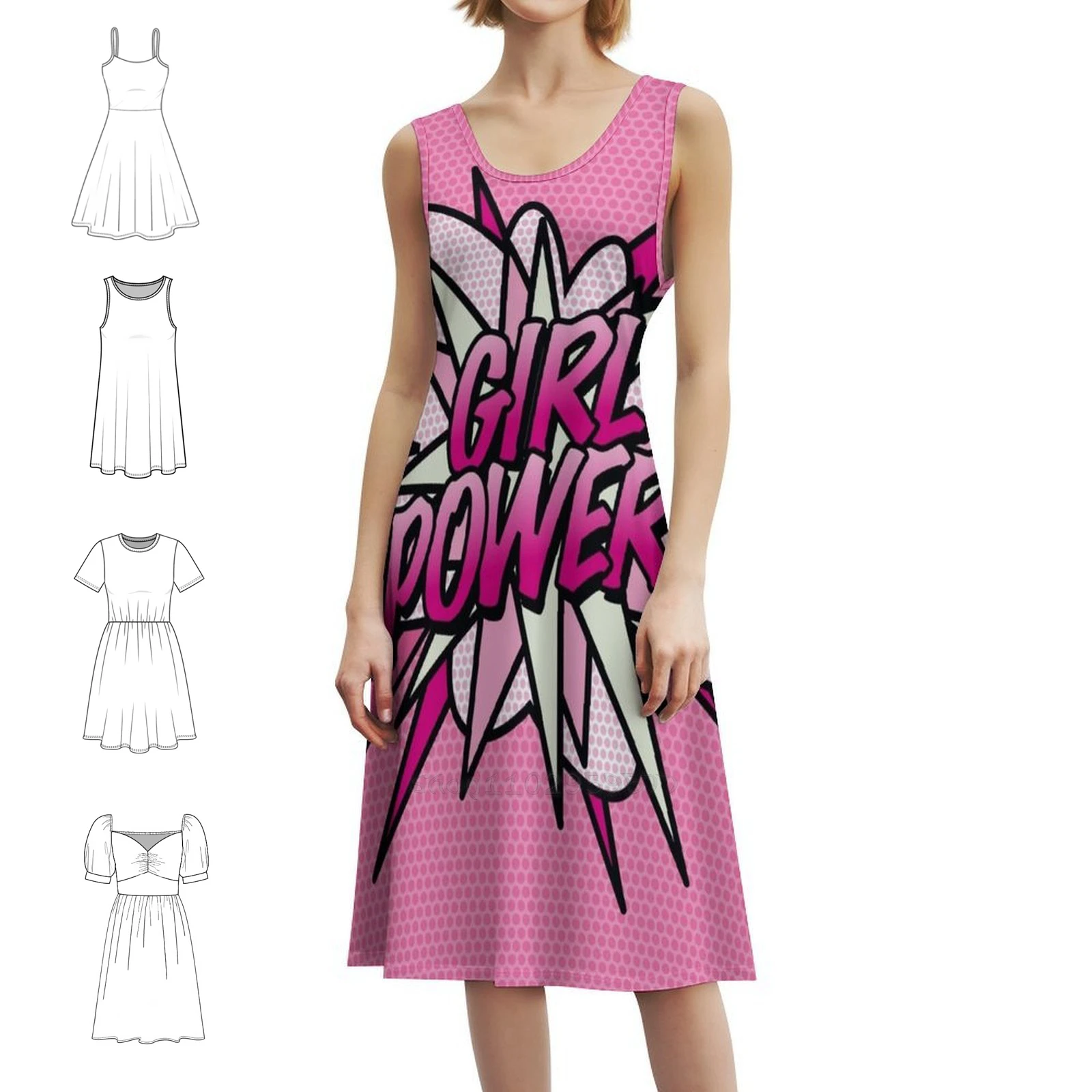 Girl Power Pink Cute Comic Book Fun Superhero Graphic Sexy Vacation Dress For Women Beach Party Birthday Mini Dress Girl Power