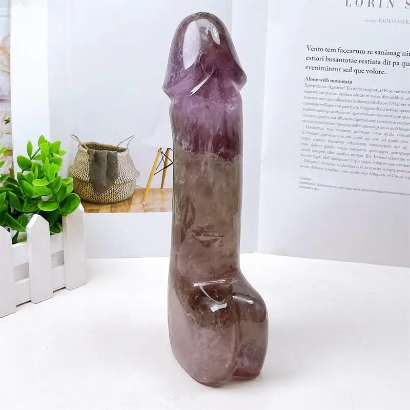 20cm Natural Amethyst Penis Carving Crystal Wand Hand Carved Massage Stick Healing Gemstone For Women Gift 1pcs