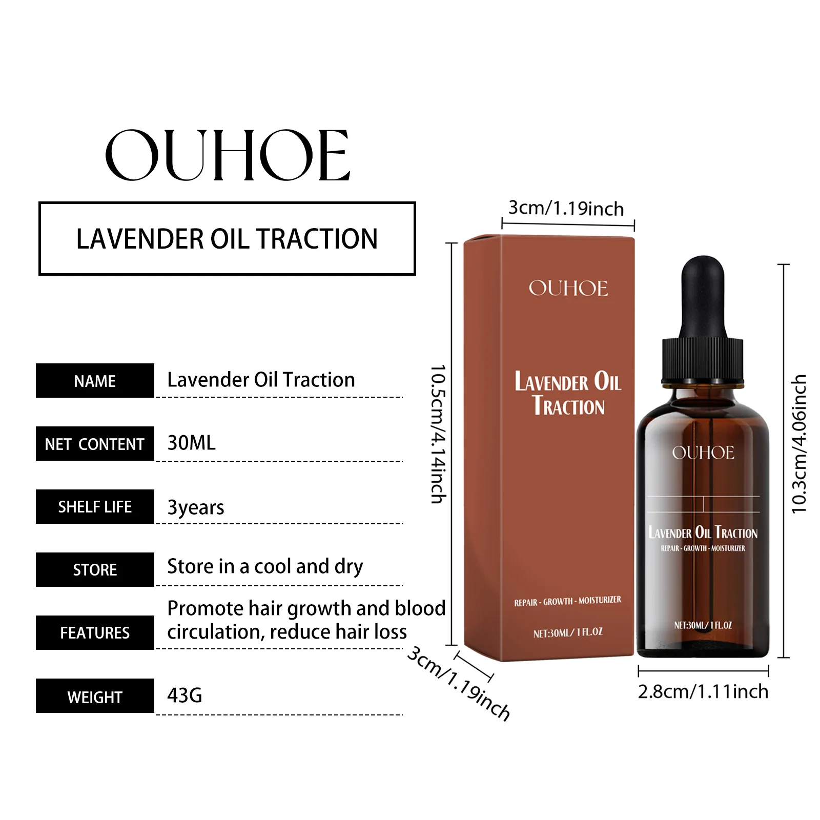 OUHOE Lavender Oil Traction Promote Hair Growth And Blood Circulation, Reduce Hair Loss Anti-frizz Hair Care Essential Oil