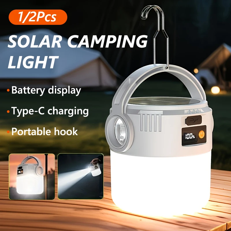 

Multi-Function Solar Lantern & Flashlight Portable Hanging Tent Light with Hook for Camping Outdoor Fishing Garden Power Outage