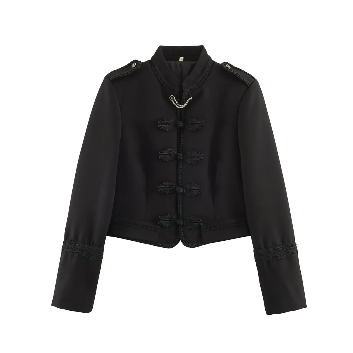 2026 Autumn Women's Elegant Napoleon Knotted Button Black Jackets Lady Vintage Chic Cropped High Street Short Coats Outerwear