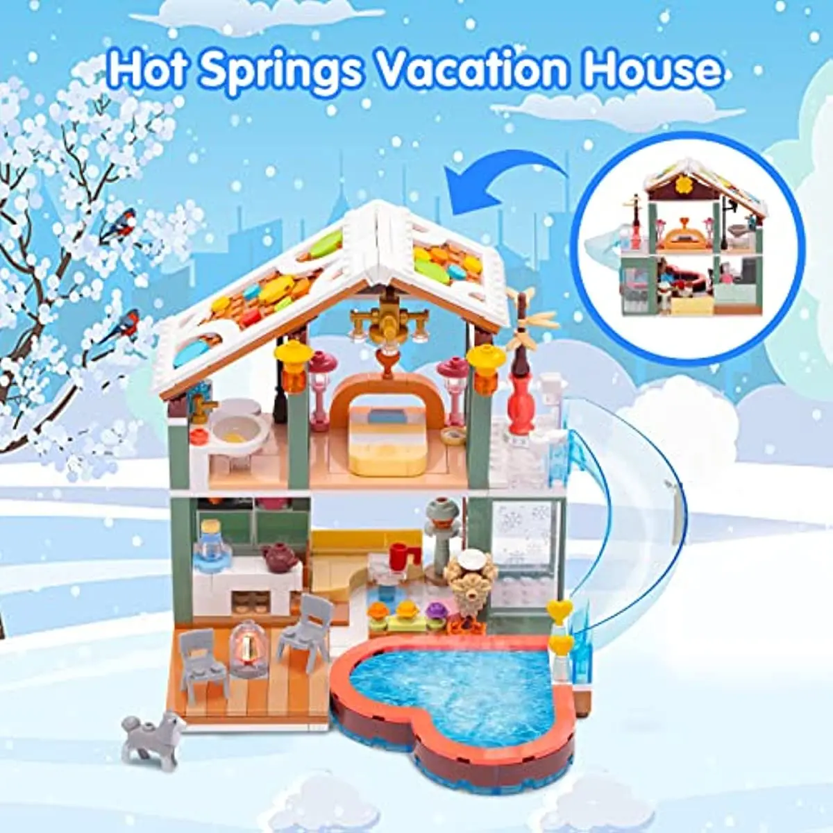 Friends City Vacation House Building Blocks Set Toy Villa Building Bricks Kit Toys for Kids Construction Gift for Kids Age 6+