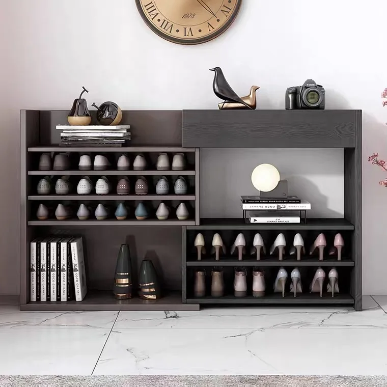 

Современная черно-коричневая деревянная мебель для гостиной, полка для обуви с дверью, 2-х ярусный современный шкаф для хранения обуви в прихожей