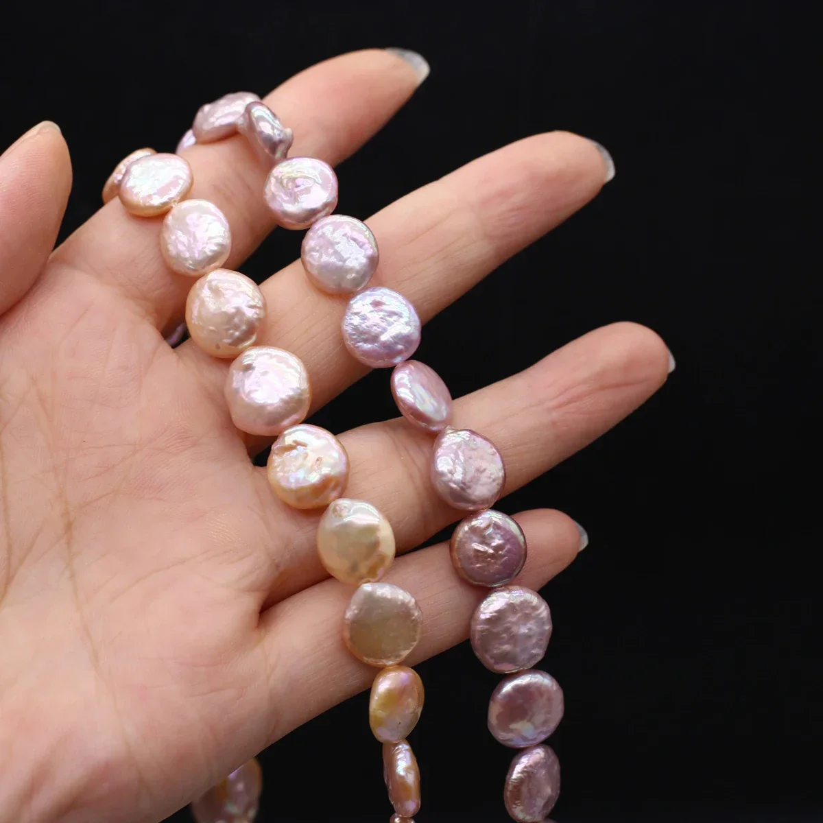 Baroque Button Shaped Natural Freshwater Pearl 11-12mm Yellow Purple Beads Jewelry Making DIY Necklace Bracelet Accessories Gift