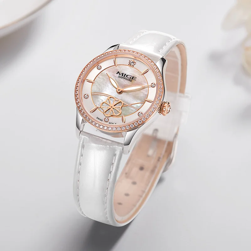MIGE Watches for Women Diamond Luxury Rose Gold Analog Quartz Watch Classic Fashion Waterproof Seashell Ladies Female Watch