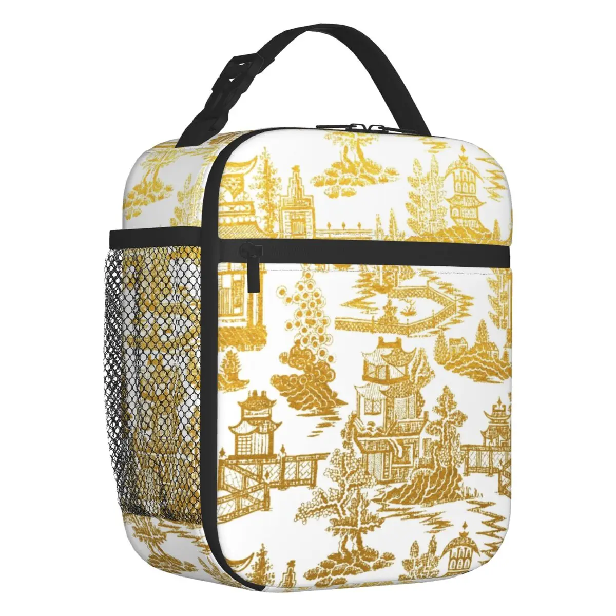 

Custom Golden Pagoda Chinoiserie Lunch Bag Women Warm Cooler Vintage Oriental Willow Pattern Insulated Lunch Box for Kids School