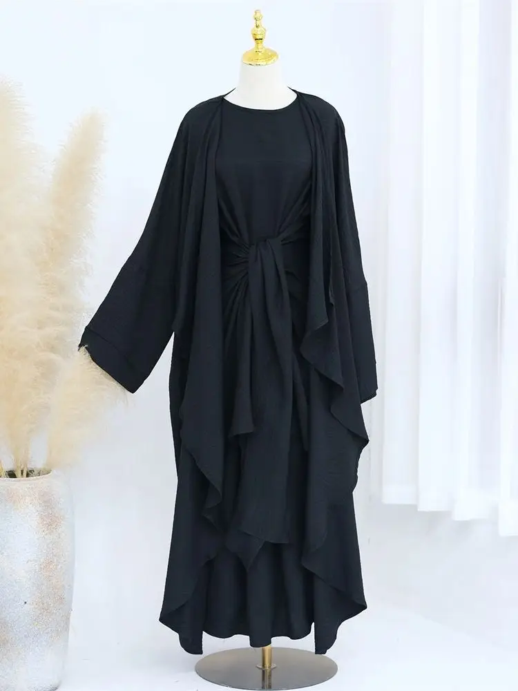 Eid Dubai Kimono Abaya 2 pezzi Set arabo musulmano modesto vestito per le donne Robe Longue caftano Marocain Femme Musulmane caftano Set