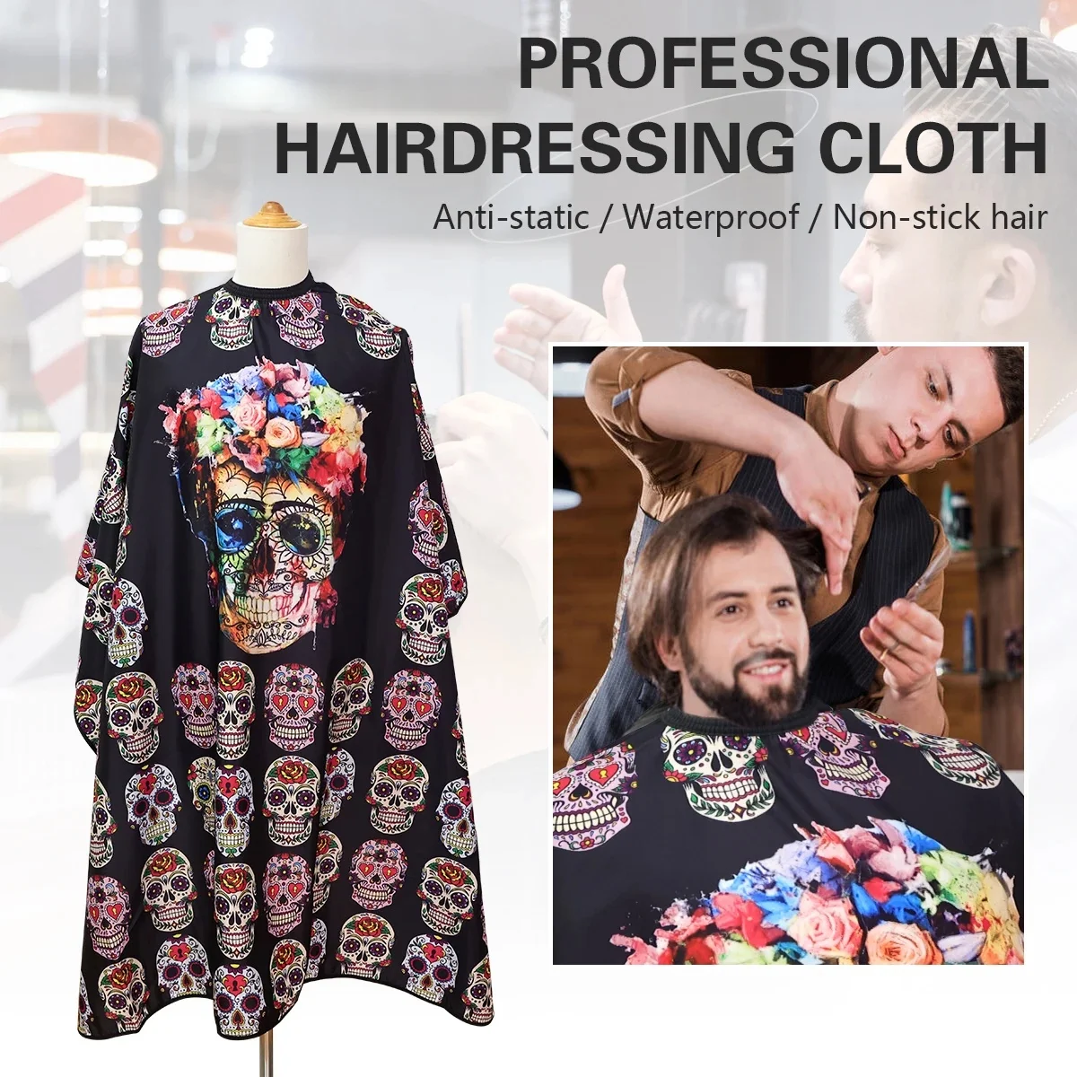 

Fancy Pattern Waterproof Antistatic Barber Cape Polyester Pongee Collar for Salon Barbershop Hair Clippers Apron Adult Unisex