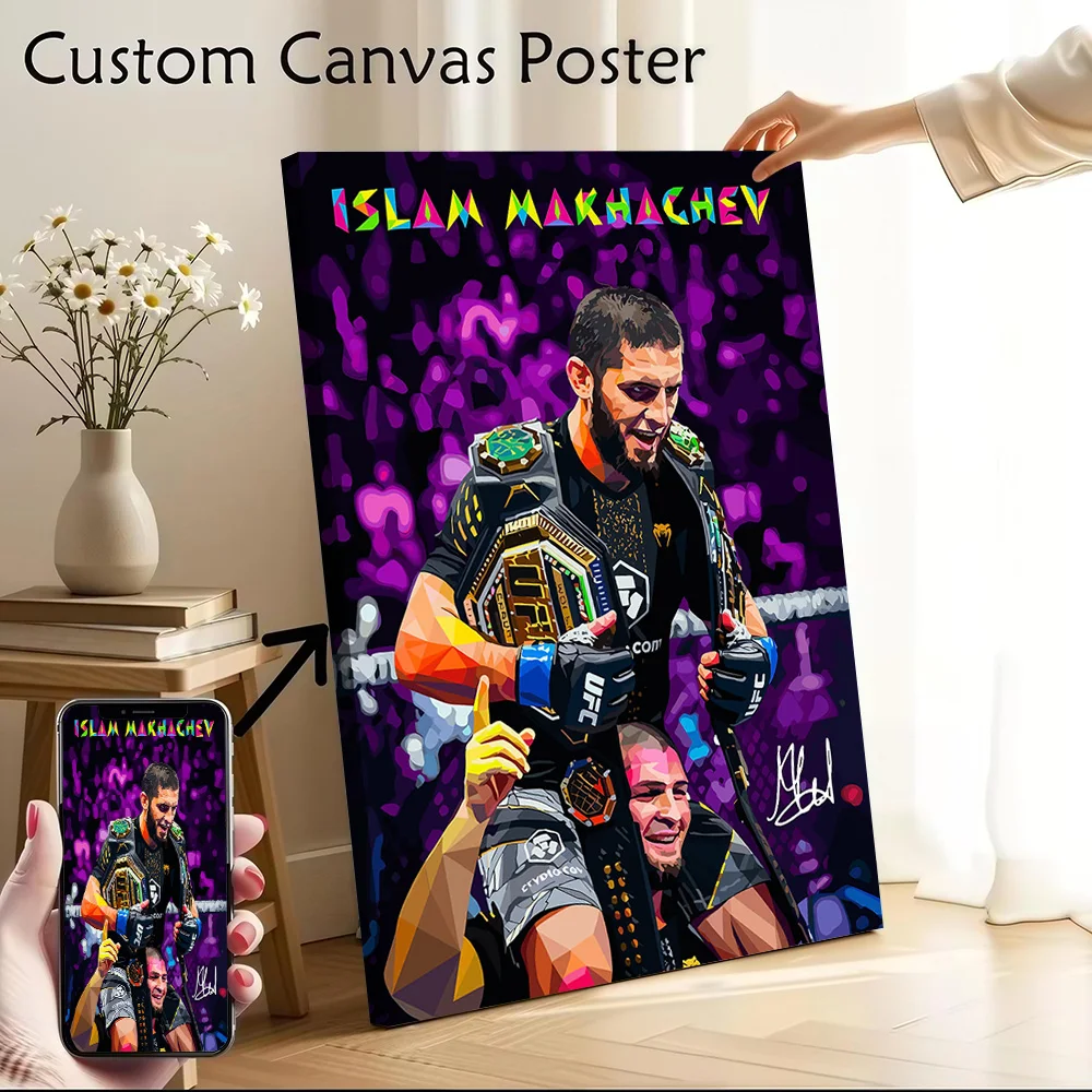 WPAP Islam Makhachev Championship Printed Canvas Poster Custom Pictures Wall Art Canvas Painting for Aesthetic Decoration Room