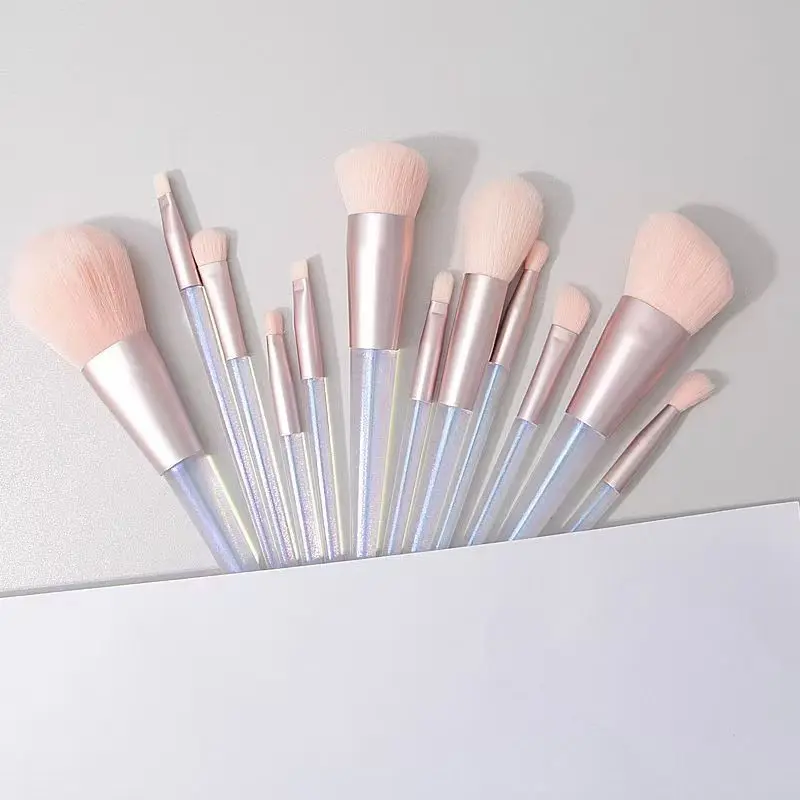 مجموعة فرش مكياج احترافية جديدة مكونة من 12 قطعة بمقبض كريستالي - مجموعة فرش مستحضرات التجميل المحمولة لظلال العيون