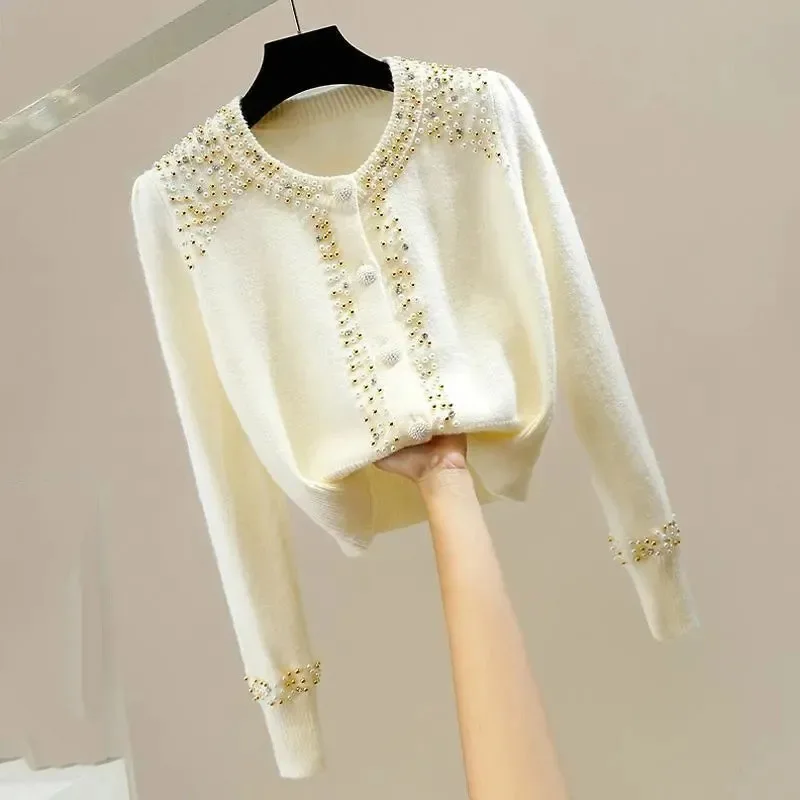 Women Long Sleeves Cardigan Sweater Autumn Winter Female Single Breasted Buckle Knitting Tops Ladies Short Round Neck Knitwear