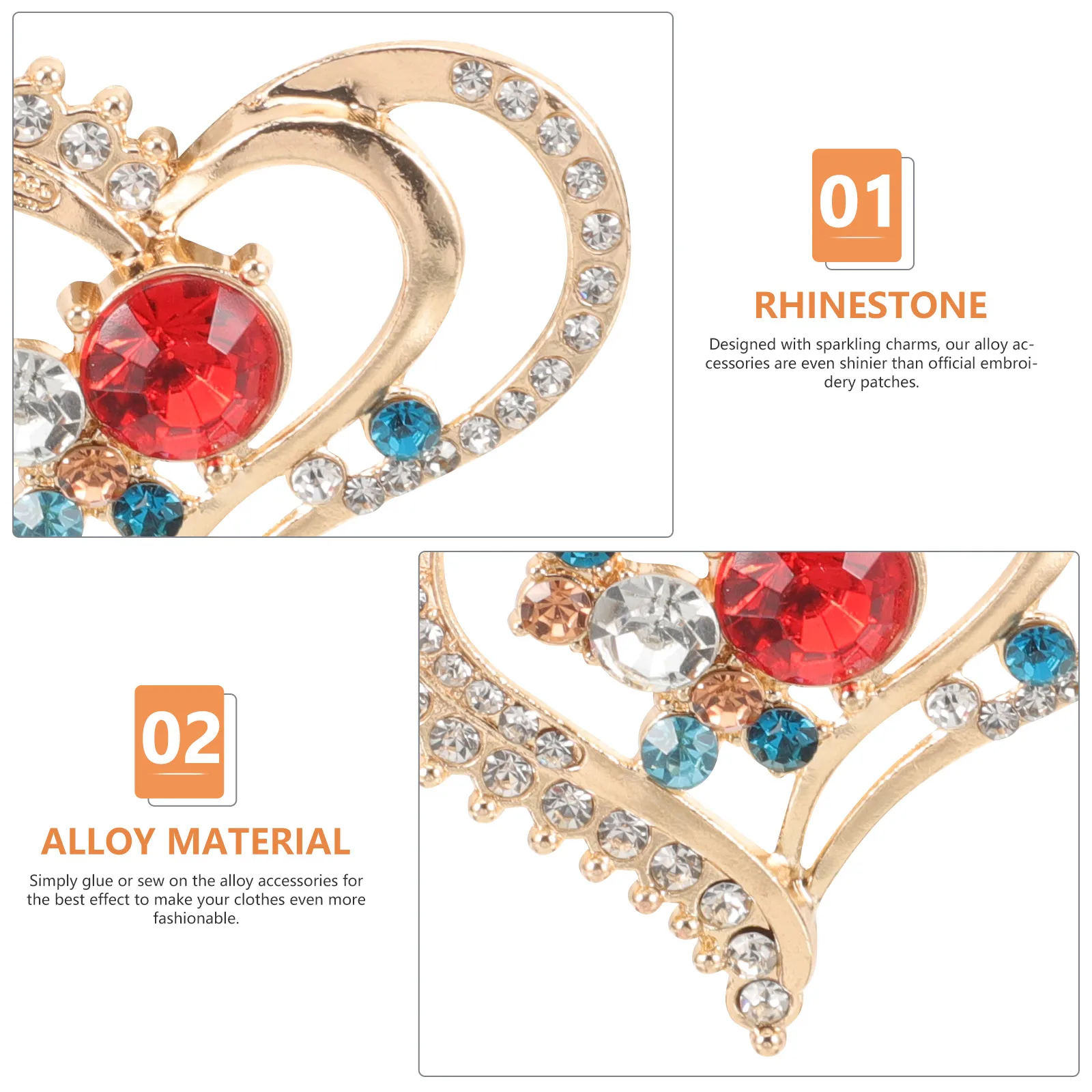 

10pcs Alloy Rhinestone Heart Patches For Clothing Shoes Diy Crafts Decorative Applique Sewing Supplies Garment Accessories