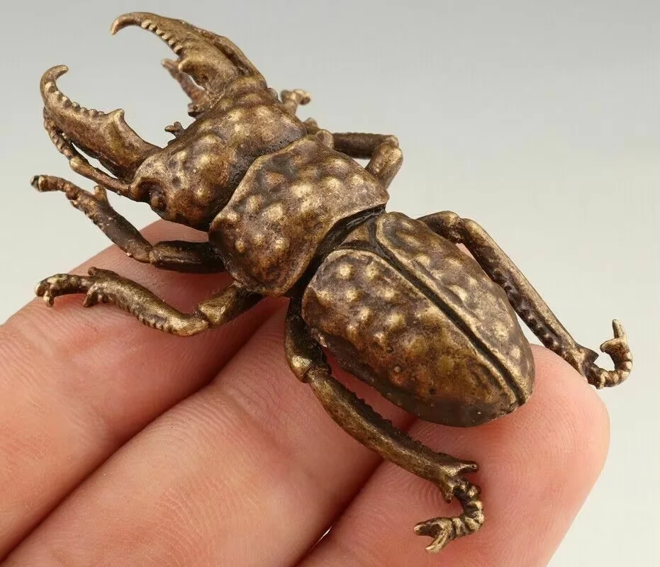 UNIQUE CHINESE BRONZE STATUE ANIMAL BEETLE SOLID MASCOT COLLECTION GIFT
