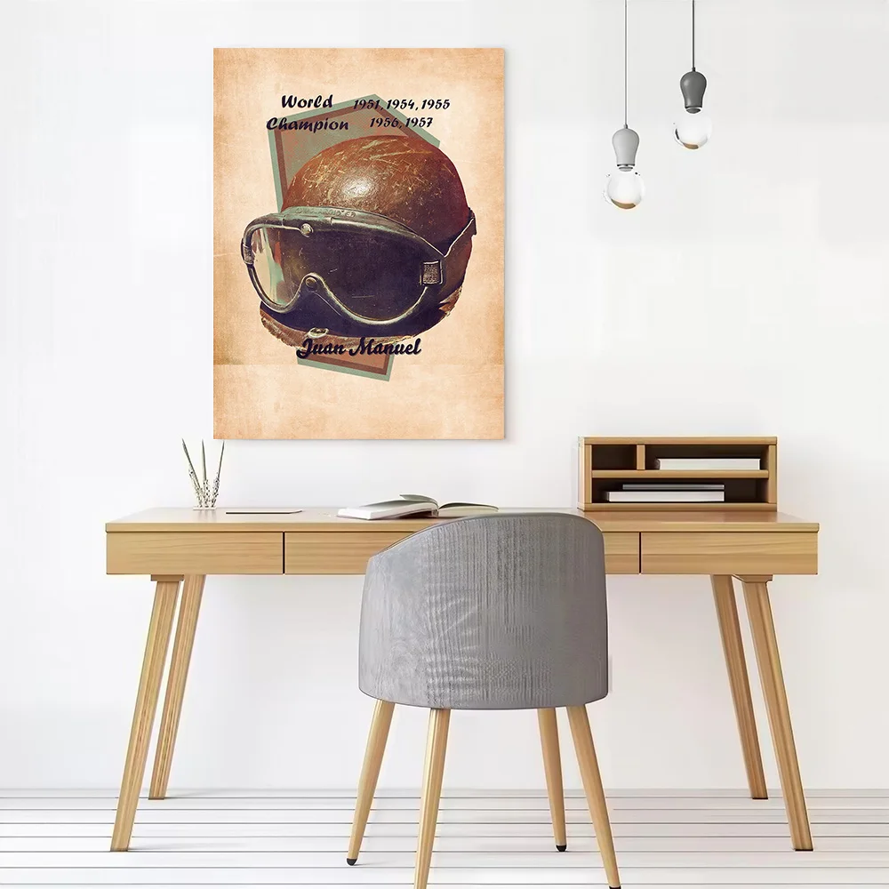 Fangio Helmet Retro Poster Canvas Wall Art Personalized Print Modern Painting Perfect Gift for Gamer Decoration Decor Luxury