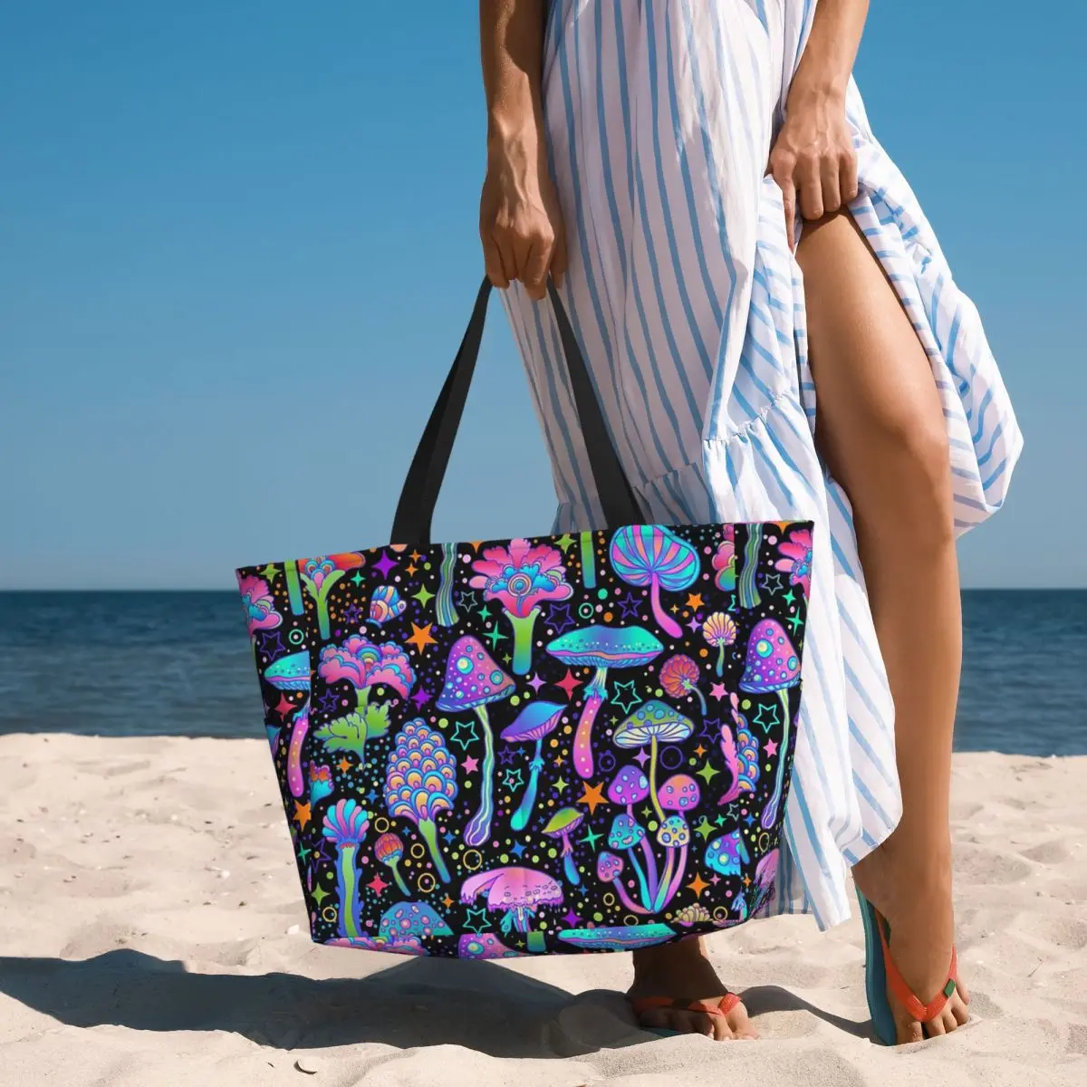 Psychedelic Magic Mushrooms Print Lava Beach Tote Bag Sport Gym Yoga Duffle Large Tote Bag Women Travel Bag Fitness bag