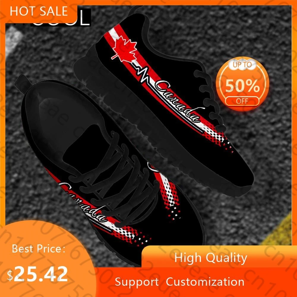 HYCOOL New Trend Men Women Soft Flats Shoes Canada Flag Design Printed High Quality Breathable Sport Sneakers Calzado Femme