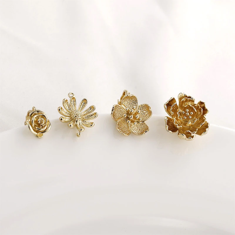 2 pieces  copper plated 18K gold rose daisy with lifting lug clip DIY hand made Earrings semi-finished parts materials