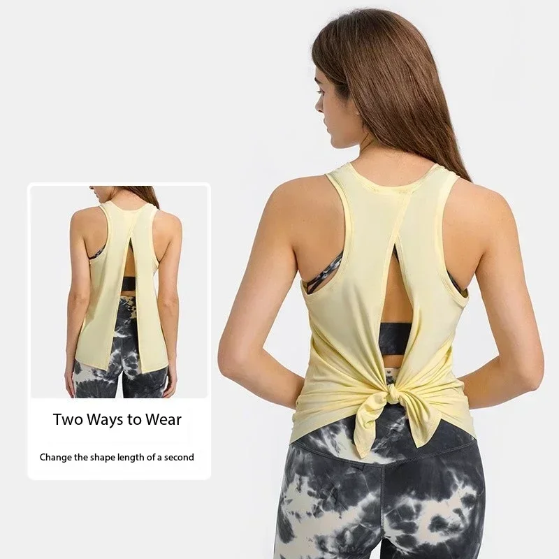 Lemon Women Activewear Naked-Feel Athletic Vest Open Back Yoga 4way Stretch Fabric Sexy Sleeveless Blouse Sport Fitness Tank Top