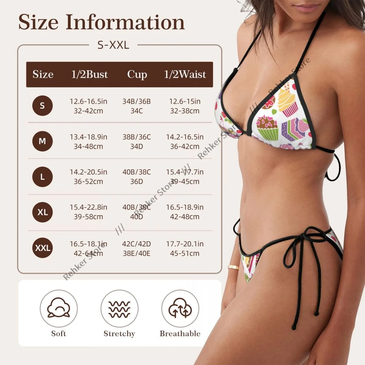 Bikini sexy para mujer, traje de baño de dos piezas, bonito traje de baño de postres, crema de comida, ropa de playa