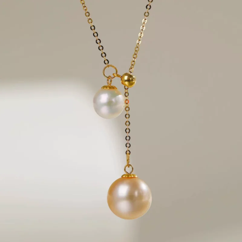 

Fine Jewelry 18K yellow natural gold Sea southwest Golden pearl Necklace Pendant Wedding Gift For Women X2002