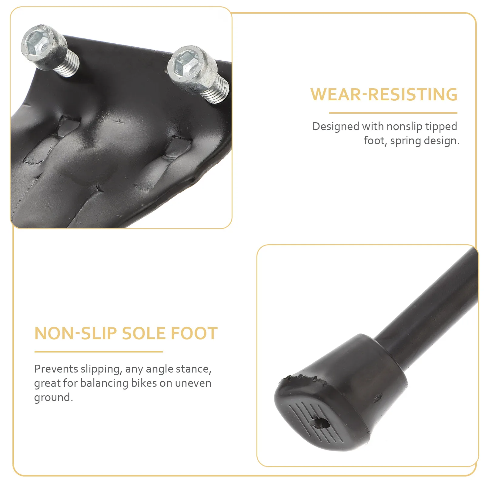 

Folding Bike Kickstand 2 Holes Single Side Stand Rear Mount Support Made of Carbon Steel Non-Slip Sole Waterproof Long-Lasting